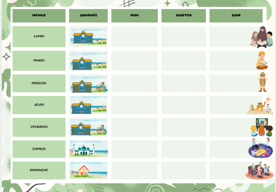 Planning familial avec les routines de la semaine